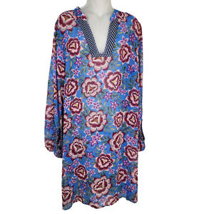 CAbi Dress Womens Large Primrose Blue Floral Knee Length Balloon Sleeve Cover Up